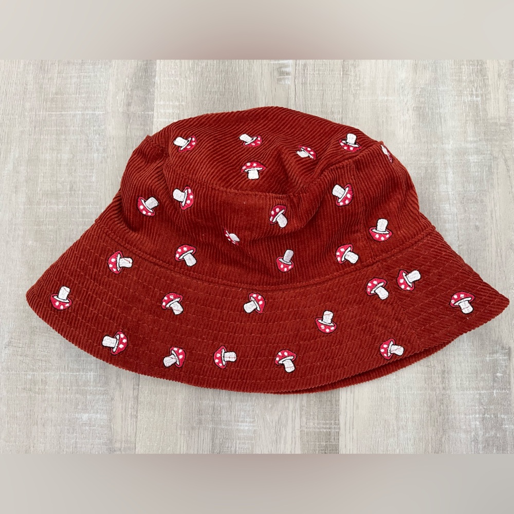 Burnt Orange Bucket Hat with Mushroom Embroidery